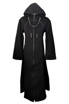 a black hooded coat with zippers on the hood