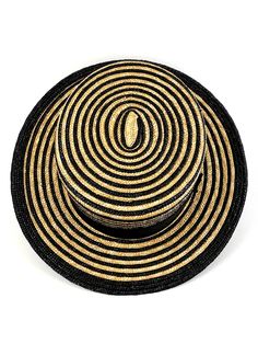 Striped straw boater hat made with 8/9 millimeters natural and black straw braid. Embellished with a 50 millimeters wide black ribbon. Measurements in centimeters are 34 x 32. Crown height 9. Brim length 7. These measurements may have some slight variation depending on the size of the hat. For its elaboration we only use very good quality and resistant straw braids. In our workshop in the Pyrenees we sew and work one by one our hats with wooden molds of our own design. For other sizes, colors, d Black Toquilla Straw Panama Hat For Spring, Black Brimmed Boater Hat In Toquilla Straw, Black Panama Hat In Toquilla Straw For Spring, Black Toquilla Straw Hat With Short Brim, Black Brimmed Toquilla Straw Boater Hat, Black Toquilla Straw Boater Hat For Spring, Black Toquilla Straw Panama Hat For Summer, Black Toquilla Straw Fedora Hat, Black Boater Hat In Toquilla Straw For Spring