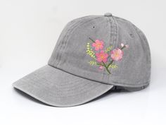 Item: flower embroidered baseball cap with curved brim Material: 100% cotton Size: one size fits most with adjustable back strap Embroidery: machine embrodered I am also open for customization. If you want the item in different colors, please message me, it will take additional 2-3 days of handling time. Free first class shipping, upgradable priority mail service. 30 days return policy, feel confident at your purchase! Spring Cotton Snapback Trucker Hat, Cotton Snapback Trucker Hat For Spring, Spring Cotton Trucker Hat With Curved Brim, Cotton Baseball Cap With Embroidered Curved Visor, Embroidered Cotton Baseball Cap With Curved Bill, Spring Adjustable Trucker Hat With Curved Visor, Spring Curved Visor Adjustable Trucker Hat, Spring Adjustable Baseball Cap With Curved Visor, Adjustable Curved Visor Baseball Cap For Spring