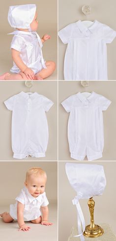 A handsome and understated warm weather romper, the Owen, is a great summer option with adorable bonnet. White Fitted Summer Sets, Elegant White Summer Sets, Solid Color Summer Baptism Dress, Fitted Sets For Baptism In Spring, Formal Solid Color Summer Sets, Solid Color Summer Formal Sets, Classic Cotton Set For Spring, Classic Fitted Short Sleeve Sets, Formal Summer Sets With Short Sleeves