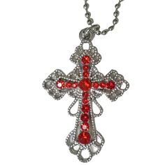 Cross Pendant Necklace On Silver Ball Chain. Hangs About 13" Long. Pendant Is About 1-3/8" Wide X 2" High. Great For Goth Or Vampire Halloween Costumes Or Cosplay! New In Package. Costume Sold Separately. Red Pendant Chain Jewelry, Red Pendant Necklace With Chain, Nickel-free Silver Necklaces For Christmas, Nickel-free Silver Necklace For Christmas, Silver Cross Necklace For Party, Red Nickel-free Pendant Necklace, Red Sterling Silver Necklace With Adjustable Chain, Red Pendant Necklace For Christmas, Red Metal Jewelry With Silver Chain