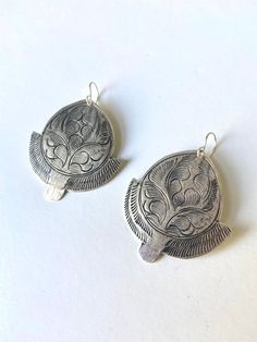 Artistic Silver Jewelry Stamped, Artistic Silver Jewelry, Stamped, Artistic Silver Jewelry With Stamped Details, Etched Silver Nature-inspired Jewelry, Etched Nature-inspired Silver Jewelry, Nature-inspired Etched Silver Jewelry, Artisan Sterling Silver Etched Earrings, Artisan Etched Sterling Silver Earrings, Nickel-free Nature-inspired Silver Earrings