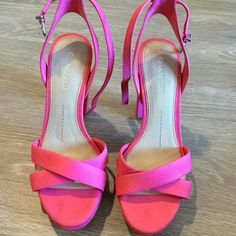 Never Worn - Gianni Bini Hot Pink Chunky Heels Sandals - Us Womens Size 7.5 Pink Sandals With Stacked Heel And Pointed Toe, Pink Party Sandals Medium Width, Pink Stacked Heel Evening Heels, Pink Sandals With Stacked Heel For Evening, Pink Wedge Heel Sandals For Formal Occasions, Pink Chunky Heels, Gianni Bini Shoes, Chunky Heels Sandals, Gianni Bini