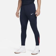 With design details specifically tailored for soccer’s rising stars, a slim, streamlined fit ensures that nothing comes between you and the ball. Sweat-wicking technology helps keep you cool and composed while you fine-tune your skills. Navy Athleisure Bottoms For Sports Events, Functional Navy Bottoms For Training, Soccer Pants, Nike Sports, Blue Nike, Mens Activewear, Knit Pants, Men's Nike, Nike Dri Fit