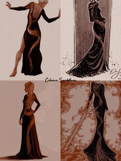 four different types of women in evening gowns