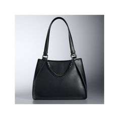 Add a touch of refinement to your look with this modern handbag from Simply Vera Vera Wang. Add a touch of refinement to your look with this modern handbag from Simply Vera Vera Wang. DETAILS 10"H x 14"W x 5.25"D Handle: 12'' drop Strap length: 12" Zipper closure and magnetic snap closure Gunmetal hardware 2 front slip pockets, 1 back zip pockets, 1 zip center divider, 2 front slip pockets, 1 back zip pocket, 1 zip center dividerCONSTRUCTION & CARE PU Lining: polyester Wipe clean Imported Size: Chic Bags With Chain Strap And Double Handle, Elegant Tote Bag With Chain Strap, Chic Structured Shoulder Bag With Magnetic Closure, Elegant Bags With Metal Hardware For Daily Use, Elegant Shoulder Bag With Metal Hardware, Formal Tote Shoulder Bag With Chain Strap, Classic Bag With Chain Strap And Double Handle, Elegant Everyday Tote Evening Bag, Modern Tote Bag With Chain Strap