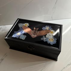 Resin Safe Paper Bat Used  10.25"L x 6"W x 3.75"H Jewelry Box With Removable Trays Inside.  Mirror Inside And Velvet Lining On Bottom