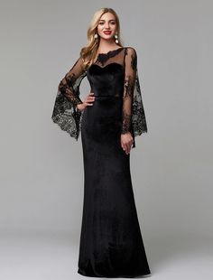 Sheath / Column Elegant Dress Wedding Guest Engagement Floor Length Long Sleeve Illusion Neck Lace with Lace Insert Prom Dresses Sparkly, Sparkly Prom Dresses, Floral Prom Dresses, Evening Dresses Online, Cheap Evening Dresses, Dress Wedding Guest, Mob Dresses, Illusion Dress, فستان سهرة