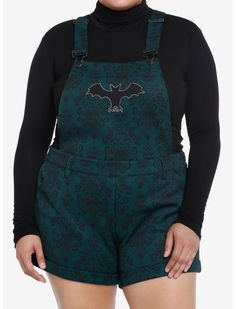 Her Universe Disney The Haunted Mansion Wallpaper Shortalls Plus Size Mansion Wallpaper, Haunted Mansion Wallpaper, Scary Cute, Plus Size Goth, Cutest Pumpkin In The Patch, Plus Size Hot, Plus Size Halloween Costume, The Haunted Mansion, Disney Halloween Costumes