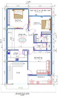 a blueprinted floor plan for a house with stairs and living room in the middle