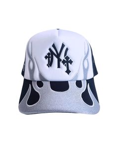 the new york yankees'white and black baseball cap is shown on a white background