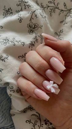 natural nails with a bow🎀🤍 Nude Nails With Bow, Nails With A Bow, Jel Nails, Baby Boomers Nails, Milky Nails, Plain Nails, Minimalist Nail Art, Girly Acrylic Nails, Minimal Nails