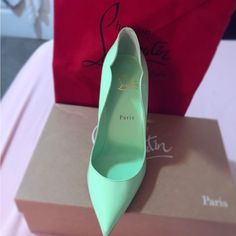 Never Used They Are Gorgeous!! Green Pointed Toe Luxury Heels, Luxury Green Pointed Toe Heels, Luxury Green Closed Toe Heels, Louboutin Heels, Christian Louboutin Heels, Girly Shoes, Louboutin Shoes, Heel Shoes, Christian Louboutin Shoes