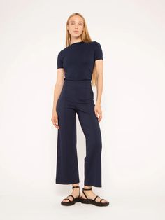 Navy Ponte Knit Straight Leg Pant: Cropped | Ripley Rader Ripley Rader, Straight Leg Pant, Perfect Pant, New Wardrobe, Travel Outfit, Straight Leg Pants, Soft Knits, Made It, Body Types