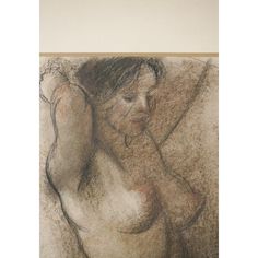 a drawing of a nude woman with her hand on her shoulder