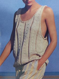 Classic vintage Australian summer 80's knitting pattern to knit Casual Summer Knitting Pattern, Retro Knit Tops For Summer, Australian Summer, Resort Casual, Summer Vest, Singlet Tops, Ladies Top, Vintage Vest, Beach Tops