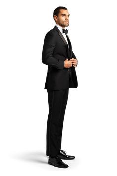 This black tuxedo with a notch lapel and two buttons brings all the classic black tie styling you need for your next formal event.  Either a bow tie or long tie work with a notch lapel and you can opt for shiny or matte shoes depending on your personal preference. Black Tuxedo, Black Tie Event, Tie Styles, Black Stretch, Black Tie, Formal Event, Classic Black, Bow Tie, Bring It On