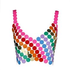 The Color-block Beaded Detail Halter Top is a luxurious and exclusive piece crafted from high-end chainmail fabric with rainbow coloring. The backless crop halter top features a subtle beading detail that adds a touch of sophistication to this unique and fashionable item, making it a must-have for any stylish wardrobe. Fit Type: Loose Fabric: Non-Stretch Material:100% Metallized Fibers Multicolor Sequin Crop Top, Multicolor Sequined Crop Top, Multicolor Spring Party Halter Top, Spring Multicolor Halter Top For Party, Spring Party Multicolor Halter Top, Multicolor Sleeveless Crop Top For Party, Multicolor Crop Top For Summer Party, Summer Party Multicolor Crop Top, White Lace Dress Short