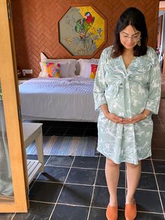 "This is our maternity robe in our softest stretch jersey organic cotton. You can use it during pregnancy and later for nursing too. It will make an amazing gift for any mom to be. It works great for hospital gown as well. I can add buttons in the back for epidural. You can choose that option at the time of checkout. As for the fabric pattern, we have used a hand drawn and digitally painted technique. So they are all unique designs. And we got these designs printed on the softest Jersey knit str Cotton Nursing-friendly Sleepwear For Maternity, Cotton Nursing Friendly Sleepwear For Maternity, Cotton Maternity Sleepwear Nursing Friendly, Cotton Nursing Friendly Maternity Dress, Cotton Maternity Dress Nursing Friendly, Bump Friendly Cotton Maternity Dress, Cotton Long Sleeve Maternity Dress, Long Sleeve Cotton Maternity Dress, Hospital Gowns