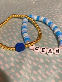 Preppy ocean blue set! By preppybraceletttt on tiktok! ⚡️🤍🌊 Personalized Trendy Blue Jewelry, Fun Personalized Blue Jewelry, Casual Blue Customizable Beaded Bracelets, Personalized Fun Blue Jewelry, Fun Blue Beaded Bracelet With Letter Beads, Cute Hypoallergenic Blue Beaded Bracelets, Cute Blue Beaded Bracelets, Trendy Customizable Blue Bracelets, Playful Blue Beaded Bracelets For Everyday