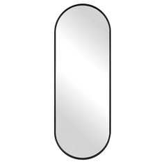 a black oval mirror on a white background