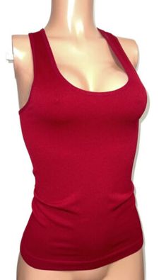 Seamless Ribbed Tank Top | eBay Fitted Red Tank Top With Scoop Neck, Red Fitted Scoop Neck Tank Top, Seamless Stretch Tank Top For Party, Fitted Seamless Red Tank Top, Seamless Scoop Neck Tank Top For Party, Fitted Ribbed Tank Top For Party, Red Ribbed Stretch Tank Top, Red Stretch Ribbed Tank Top, Red Stretch Seamless Tank Top