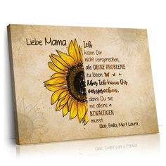 a yellow sunflower with the words liee mama on it's back side