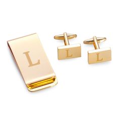 Sophisticated style. Personalize your look with this handsome monogrammed money clip and cuff link set from Bey-Berk. Includes: money clip & cuff links Monogrammed initial Metal Wipe clean Imported  Size: One Size. Color: Yellow. Gender: male. Age Group: adult. Chanel Handbags Tote, Chanel Handbags Red, Chanel Handbags Collection, Chanel Handbags Black, Chanel Handbags Classic, Cufflink Set, Gucci Handbags, Monogram Initials, Vintage Handbags