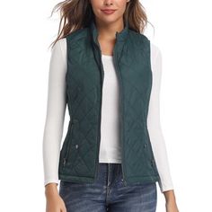 Women's Vests Zip up Quilted Padded Lightweight Vest for Women Art3d is designated to bring affordable happiness to each customer, we have several factories of our own. The vests are made of top quality, high performing materials. They are comfortable and lightweight, more simple more stylish. Size: XS.  Color: Green.  Gender: female.  Age Group: adult. Quilted Vest Outfit, Vest Outfit Women, Vest Outfits For Women, Women's Vests, Vest For Women, Lightweight Vest, Outwear Women, Vest Coat, Black Vest