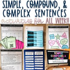 an image of simple compound and complex sentence activities for all week