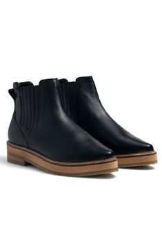 Black Leather Booties - Fall Footwear for Women | ROOLEE Casual Closed Toe Booties For Work, Fall Slip-on Boots With Contrast Sole, Slip-on Boots With Contrast Sole For Fall, Flat Heel Chelsea Boots With Rubber Sole For Work, Casual Chelsea Boots With Rubber Sole And Almond Toe, Casual Leather Booties With Lug Sole, Classic Slip-on Boots With Contrast Sole, Ankle-high Work Boots With Contrast Sole, Slip-on Boots With Rubber Sole And Closed Toe