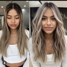 Bronde Dimension Hair, Ash Blonde Ombre On Dark Hair, Cool Blonde Hair Color Dark Roots, Blond Balayage On Black Hair, Ash Bronde Haircolor Balayage, Dark Roots Blonde Hair Balayage Short, Shadow Root Brown To Blonde, Olive Skin Tone Hair Color, Dark Roots Blonde Hair Balayage