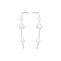 14k gold long wire earring with 3 graduated white freshwater cultured pearls fixed on the wire SPECIFICS• earrings are approx. 2 1/8" long• pearls are 4mm, 6mm, 8mm Modern White Pearl Earrings With Pearl Chain, Modern White Pearl Chain Earrings, Modern White Pearl Earrings, Modern White Akoya Pearl Earrings, White Pearl Long Drop Earrings, White Pearl Linear Earrings, White Pearl Chain Threader Drop Earrings, Elegant White Pearl Threader Earrings, White Pearl Chain Drop Earrings