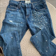 Jeans W Pearls Jumpsuits Jeans, Jeans Jumpsuit, Jeans Color, Colored Jeans, Boot Cut, Pant Jumpsuit, Color Blue, Pants For Women, Blue Color