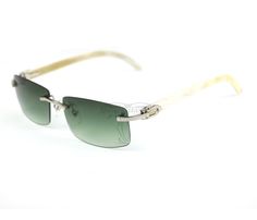 color: white horn&silver&green Rimless Sunglasses, Cartier, Horn, Color White, Sunglasses, Green, Silver, Pattern, White