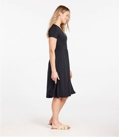 Women's Summer Knit Dress | Dresses & Skirts at L.L.Bean Flattering Summer Midi Dress, Flattering Mid-length Summer Midi Dress, Knee-length Stretch Midi Dress For The Beach, Casual Black Knee-length Midi Dress, Stretch Knee-length Midi Dress For Beach, Flattering Knee-length Summer Midi Dress, Casual V-neck Midi Dress With Flattering Silhouette, Stretch A-line Midi Dress For Day Out, Summer V-neck Midi Dress With Flattering Silhouette