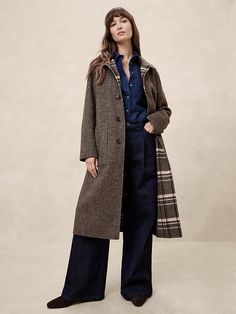 Reversible Wool-Blend Coat | Banana Republic Factory Reversible Coat Woman, Women’s Wool Coat, Wool Jacket Outfit, Brown Coat Outfit, Wardrobe Change, Jacket Outfit Women, Reversible Coat, Wool Coat Women, Wool Trench Coat