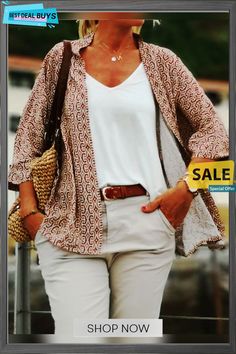 3/4 Sleeve Basic Shift Printed Cardigan Print Outerwear, Printed Cardigan