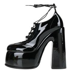 Our made-to-order customers provided this style. Color: Black Material: Patent leather Heel Type: Chunky heel Heel height: 6.7" / 170 mm approx Platform height: 2.75" / 70 mm approx Product measurements were taken using size 8. Please note that measurements may vary by size. Toe: Round toe Handcrafted US sizing. Fits true to size. Platform Heels Chunky, Patent Leather Heels, Black Patent Leather, Chunky Heel, Platform Shoes, Lace Up Shoes, Leather And Lace, Chunky Heels, Shoe Laces