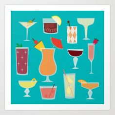 a bunch of different types of cocktails on a blue background with the words happy new year written below them