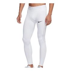 Men's Nike Pro Training Tight White Gym Pants/Trousers/Joggers BV5642-100 Nike Compression Full-length Bottoms, Nike Compression Full Length Bottoms, White Full Length Athleisure Joggers, White Fitted Sportswear Joggers, Fitted White Sportswear Joggers, White Fitted Joggers Sportswear, Fitted White Joggers Sportswear, Fitted Tapered Leg Joggers For Sports, White Fitted Sweatpants Sportswear