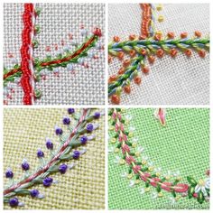 four different stitching patterns on fabric