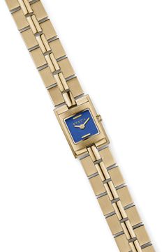 Modern styling makes this polished square watch a distinguished accessory for any occasion. 16mm case; 14mm band width Self-adjustable bracelet with removable links Jewelry clasp closure Quartz movement Stainless steel with 18k-gold plate Imported Relic Watches, Gold Watches Women, Gold Champagne, Womens Watches Luxury, Metal Bracelet, Jewelry Clasps, Analog Watch, Purse Accessories, Square Watch