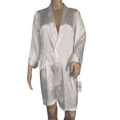 A Wonderful Gift To All The Girls At Your Bridal Party. Linea Donatella's Satin Wrap Robe Is A Luxurious Keepsake For The Occasion. Texture: Satin Fabric Special Features: Contrast Trim; "Mrs" Embroidered At Back The Perfect Bridal Robe For Any Bride To Get Ready On Her Wedding Day Sleeve Length: Three-Quarter-Length Sleeves Closure: Inside Tie; Outer Self-Tie Belt Imported 100% Polyester Classy, Classic Feminine, Elegant Duster Neutral Winter Fall Bridal Wedding Radiant Wedding Trendy Party Aes Babydoll Nighty, Bridal Lingerie Set, Bridal Nightgown, Embroidered Robes, Bridal Robe, Floral Robes, White Chiffon, Lace Babydoll, Satin Gown