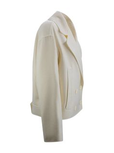 88% Virgin Wool, 6% Cashmere, 6% Silk Made in Italy Designer Model Number: 2416041031600 Designer Colour: 003 Cream Pea Coat With Double Button Closure For Work, Cream Double-breasted Long Sleeve Outerwear, Cream Long Sleeve Outerwear With Double-breasted Fastening, Cream Long Sleeve Double-breasted Outerwear, Beige Pea Coat With Button Cuffs, Beige Long Sleeve Pea Coat With Button Cuffs, Cream Double-breasted Pea Coat For Work, Casual Double-breasted Blazer, Casual Double-breasted Long Sleeve Blazer