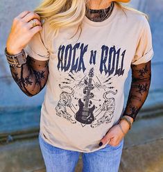 Rock & Roll Tiger Graphic Regular Fit Tee 100% Cotton Rock Style Short Sleeve T-shirt For Fall, Spring Rock Style Crew Neck T-shirt, Band Merch T-shirt With Screen Print For Fall, Edgy Fall Concert T-shirt, Edgy Fall Tops For Concert, Rock And Roll Relaxed Fit T-shirt With Crew Neck, Fall Band Merch Tops With Letter Print, Rock Style Screen Print Tops For Streetwear, Graphic Tee Long Sleeve T-shirt For Concerts