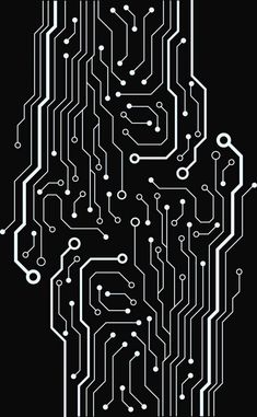 an electronic circuit board with white lines and dots