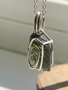 Genuine raw moldavite pendant (small size) in 925 silver or 14k gold | Raw Czech Moldavite | Green tektite | Handmade jewelry - directly from Bohemia - we are based in Bohemia! - Authenticity garanteed. Greetings from the outer space! Great healing stone. Each piece is UNIQUE and Hand Crafted! Sterling Silver Pendant With Raw Stone, Rough Gemstone Jewelry, Moldavite Pendant, Thrift Inspo, Moldavite Stone, Rough Gems, Stone Work, Rough Gemstone, Big Earrings