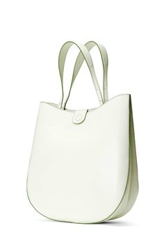 Matte white calfskin large saddle bag Olive contrast threading and oil-edge details Fold-over flap with magnetic closure Embossed logo Adjustable leather straps, suitable for both side-shoulder and crossbody carrying -------------- Bag size: approximately 16”W x 18”H x 3.5”D (35.5cm x 39.5cm x 8cm). Adjustable leather strap drop: approximately 8.5" to 18" (22cm to 46cm). Modern White Saddle Bag For Everyday Use, Chic White Leather Saddle Bag, Modern White Bag With Magnetic Closure, Modern Satchel With Leather Lining For Errands, Classic White Bucket Bag With Leather Handles, White Leather Saddle Bag With Adjustable Strap, White Double Handle Hobo Bag With Leather Handles, Modern Saddle Bag For Shopping, White Rectangular Saddle Bag With Removable Pouch