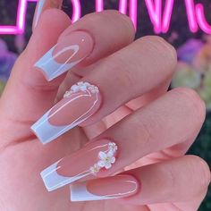 Santa Hat Nails, Weak Nails, Nude Nail Designs, White Nail, Bling Acrylic Nails, Uñas Acrilicas, Nails 2024, Pink Acrylic Nails, Nails Long